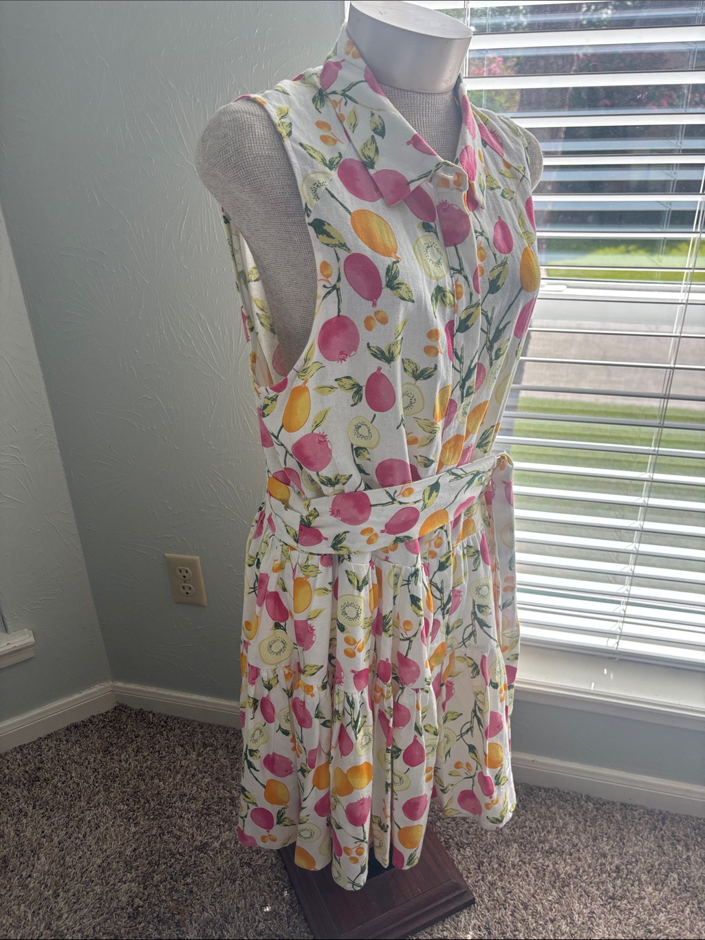 Cynthia Rowley White Sleeveless Mini Dress With Pink & Yellow Fruit Print